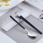Service de table portable en acier inoxydable 304, baguettes rouges en filet, cuillre, vaisselle simple ...