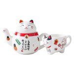 Service a thé en porcelaine chat chanceux 2 pièces, tasse a thé en céramique avec Service a thé en porcelaine chat chanceux 2 pièces, tasse a thé en céramique avec