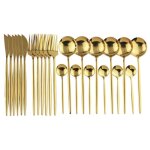 Service de vaisselle en acier inoxydable, 24 pices, miroir, service de vaisselle en or, couteau, fourchette, ...