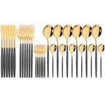 Service de vaisselle en acier inoxydable 30 pices / ensemble noir or couteau a dner fourchette a fruits ...