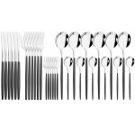 Service de vaisselle en acier inoxydable 30 pices / ensemble noir or couteau a dner fourchette a fruits ...