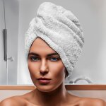 Serviette de bain pour la t�te en coton 24x62 cm lagune blanc, par soleil d'ocre