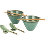 Set de 2 bols a ramen japonais avec baguettes et cuill�res vert brillant