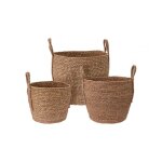 Set de 3 paniers ronds tress�s en jonc de mer