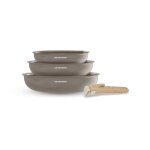 Set de 3 poles 20 - 24 - 28 cm poigne amovible taupe arthur martin am4587