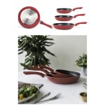 Set de 3 poeles en aluminium forge rouge antiadhésif finition aspect pierre tous feux dont induction ... Set de 3 poeles en aluminium forge rouge antiadhésif finition aspect pierre tous feux dont induction ...