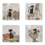 Set de 4 dessous de verre chats bug art kiub 10 x 10 cm