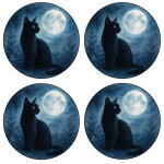 Set de 4 dessous - de - verre chat noir lune