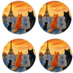 Set de 4 dessous de verres � chats et tour eiffel