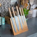 Set de 5 couteaux et support magn�tique beige