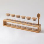Set de 6 bocaux a epices avec cuill�re en verre et bois de bambou seyne
