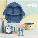 Set 6pc - ensemble de couverts pour bb, assiette, tasse, filles, cuillre, fourchette, baguettes, crabe, ...