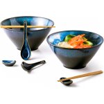 Set 8 pi�ces bols ramen japonais en c�ramique bleu