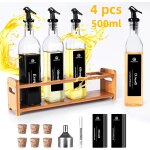 Set de bouteilles de vinaigre et d'huile (4x500ml) avec etagre en bambou jaune, bouteille d'huile avec ...