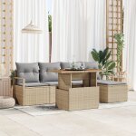 Set de canap� de jardin 6 pi�ces avec coussins beige poly rotin, canap� de jardin 2 places avec rangement ...