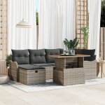Set de canap� de jardin 7 pi�ces avec coussins gris en poly rotin, canap� de jardin 2 places avec rangement ...