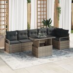 Set de canap� de jardin 7 pi�ces avec coussins gris poly rotin, canap� de jardin 2 places avec rangement ...