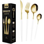 Set couverts de 6 personnes table dors mnagre 24 pices ensemble de table couverts inox or couvert ...