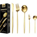 Set couverts de 6 personnes table dors mnagre 24 pices ensemble de table couverts inox or couvert ...