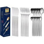 Set de couverts en argent 24 pices, set de couverts en acier inoxydable argent pour 6 personnes, couteau ...