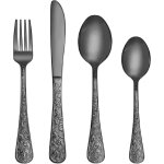 Set couverts de table noir 6 personnes rtro sculpt moderne en relief, ensemble de couverts inox 24 ...