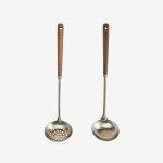 Set d'�cumoire et de louche en acier inoxydable et bois d'acacia genrubin brun acacia