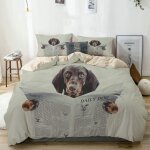 Sets de housse couette en microfibre, chien saucisse teckel lisant un magazine de journal dans la chambre ...