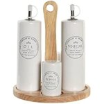 Set d'huile et de vinaigre - dkd home decor - standard - grs et bois - blanc - 15x18x22 cm