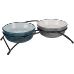Set de mangeoires, 2  1, 6 l /  20 cm, bleu huile / gris, chien