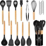 Shiba - 24 pices kit ustensiles de cuisine, set de couverts de cuisine, poigne en bois, rsistant a ...