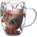 Sjzg - tasses a caf� en verre a double paroi avec motif fleurs s�ch�es, jolies tasses a th� avec poign�es, ...