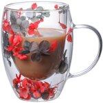 Sjzg - tasses a caf� en verre a double paroi avec motif fleurs s�ch�es, jolies tasses a th� avec poign�es, ...