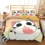 Sk - ybb anime bedding 3 pieces mignon dessin anime chat ensemble de literie de luxe housse de couette ...