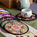 Sous - verres brodés en tissu de style chinois, tapis de table anti - chaleur, isolant au lait chaud Sous - verres brodés en tissu de style chinois, tapis de table anti - chaleur, isolant au lait chaud