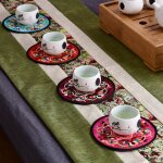 Sous - verre rond en tissu brod, 10 pices, motif floral ethnique vintage, napperon de table a manger, ...