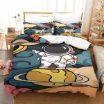 Space astronaut housse de couette cartoon d motif imprim�� parure de lit en microfibre avec fermeture ...