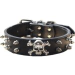 Spiked leather dog collar - 2 rows faux leather rivets studded - cool accessories for medium large dogs ...
