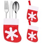 D�coration de table - springos - 3 pcs porte - couverts de no�l - rouge - flocon de neige blanc - tissu ...