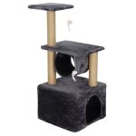 Springos� arbre a chat avec maison, 2 plateformes et souris suspendues � hauteur : 92 cm