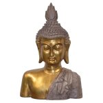 Statue bouddha sur pied d�tail fin et finition dor�e hauteur 36 cm en polyr�sine dec050021