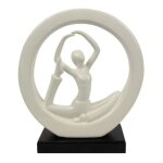 Statuette decorative design femme yoga blanc laqu� et socle noir