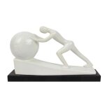 Statuette d�corative design   l'homme qui soutient la terre   blanc sur socle noir chic et �l�gance