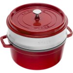 Staub cocotte ronde avec panier vapeur 24 cm cerise