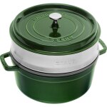 Staub cocotte ronde avec panier vapeur 26 cm basilic