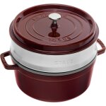 Staub cocotte ronde avec panier vapeur 26 cm grenadine