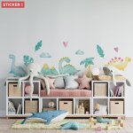 Stickers dinosaures aquarelle m (largeur 58cm, hauteur 51, 5cm)