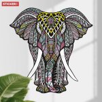 Sticker elephant mandala color? m (hauteur 58cm, largeur 56, 5cm)