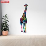 Sticker girafe color?e xxl (hauteur 200cm, largeur 59cm)