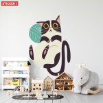 Sticker mural chat pelote m (hauteur 58cm, largeur 40, 5cm)