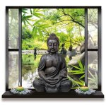 Sticker mural jardin et bouddha trompe l'�il